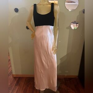 90s Vintage Black Velvet, Cream Satin Formal Dress, Antique Rhinestone Buttons